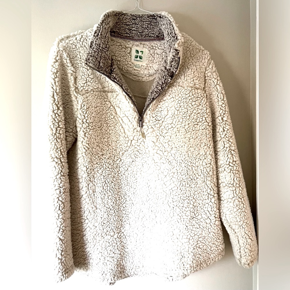 Green Tea Cream Sherpa Fluffy 1/4 Zip Women’s Size XL